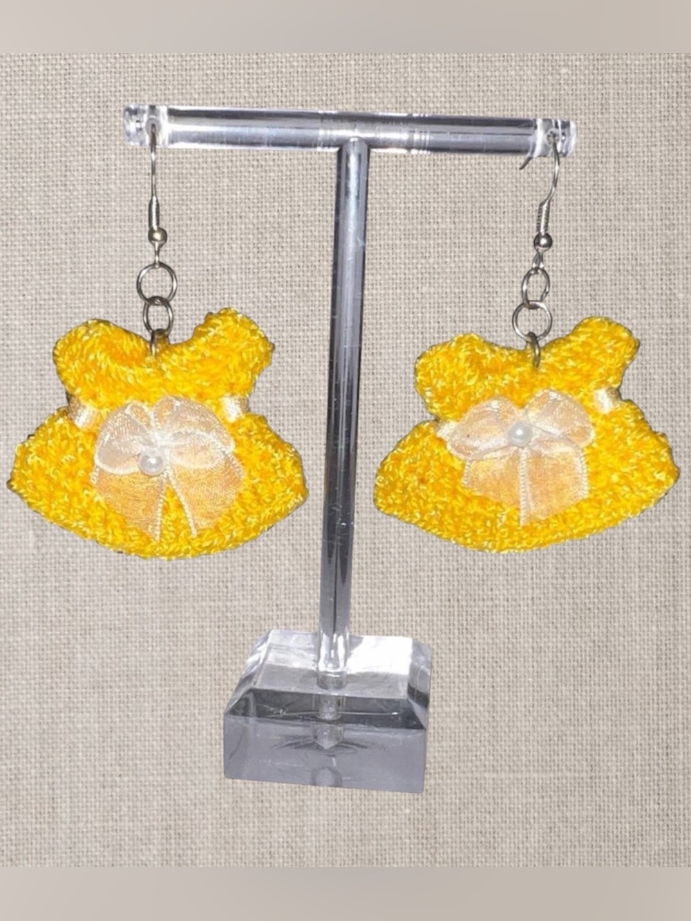 Handmade Crotchet yellow dress earrings.